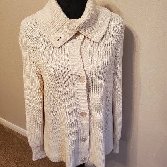 Talbots Long Sleeve cream Women's Cardigan Sweater 100% Cotton Size LP. - Picture 7 of 14